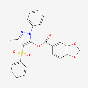 3-methyl-1-phenyl-4-(phenylsulfonyl)-1H-pyrazol-5-yl 1,3-benzodioxole-5-carboxylate