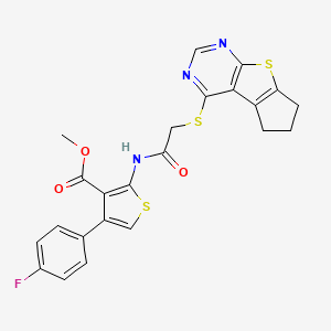 molecular formula C23H18FN3O3S3 B4755077 methyl 2-{[(6,7-dihydro-5H-cyclopenta[4,5]thieno[2,3-d]pyrimidin-4-ylthio)acetyl]amino}-4-(4-fluorophenyl)-3-thiophenecarboxylate 