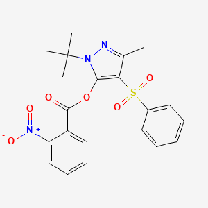 molecular formula C21H21N3O6S B4755332 1-tert-butyl-3-methyl-4-(phenylsulfonyl)-1H-pyrazol-5-yl 2-nitrobenzoate 