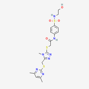 molecular formula C20H25N7O4S3 B4755448 2-[(5-{[(4,6-dimethyl-2-pyrimidinyl)thio]methyl}-4-methyl-4H-1,2,4-triazol-3-yl)thio]-N-(4-{[(2-hydroxyethyl)amino]sulfonyl}phenyl)acetamide 
