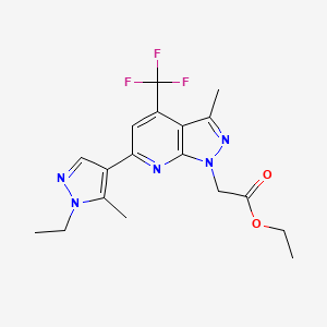 molecular formula C18H20F3N5O2 B4755464 ethyl [6-(1-ethyl-5-methyl-1H-pyrazol-4-yl)-3-methyl-4-(trifluoromethyl)-1H-pyrazolo[3,4-b]pyridin-1-yl]acetate 