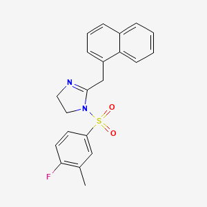 molecular formula C21H19FN2O2S B4755492 1-[(4-fluoro-3-methylphenyl)sulfonyl]-2-(1-naphthylmethyl)-4,5-dihydro-1H-imidazole 