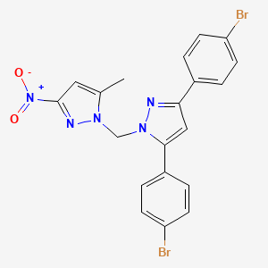 molecular formula C20H15Br2N5O2 B4755701 1-{[3,5-bis(4-bromophenyl)-1H-pyrazol-1-yl]methyl}-5-methyl-3-nitro-1H-pyrazole 
