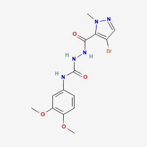 molecular formula C14H16BrN5O4 B4755787 2-[(4-bromo-1-methyl-1H-pyrazol-5-yl)carbonyl]-N-(3,4-dimethoxyphenyl)hydrazinecarboxamide 
