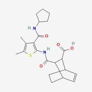 molecular formula C22H28N2O4S B4755810 3-[({3-[(cyclopentylamino)carbonyl]-4,5-dimethyl-2-thienyl}amino)carbonyl]bicyclo[2.2.2]oct-5-ene-2-carboxylic acid 