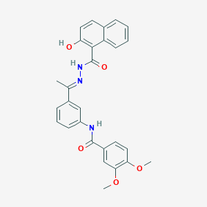 N-{3-[N-(2-hydroxy-1-naphthoyl)ethanehydrazonoyl]phenyl}-3,4-dimethoxybenzamide