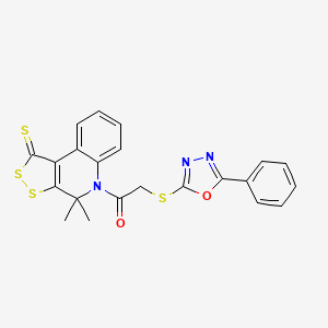 molecular formula C22H17N3O2S4 B4755851 4,4-dimethyl-5-{[(5-phenyl-1,3,4-oxadiazol-2-yl)thio]acetyl}-4,5-dihydro-1H-[1,2]dithiolo[3,4-c]quinoline-1-thione 