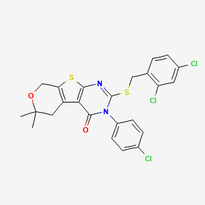 molecular formula C24H19Cl3N2O2S2 B4755912 3-(4-chlorophenyl)-2-[(2,4-dichlorobenzyl)thio]-6,6-dimethyl-3,5,6,8-tetrahydro-4H-pyrano[4',3':4,5]thieno[2,3-d]pyrimidin-4-one 