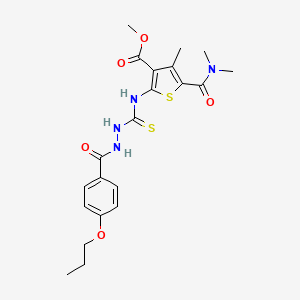 molecular formula C21H26N4O5S2 B4755998 methyl 5-[(dimethylamino)carbonyl]-4-methyl-2-({[2-(4-propoxybenzoyl)hydrazino]carbonothioyl}amino)-3-thiophenecarboxylate 