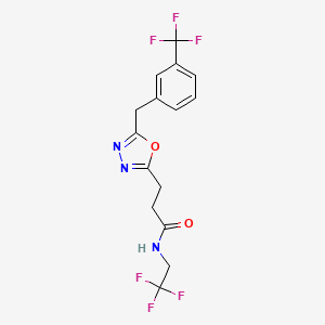 molecular formula C15H13F6N3O2 B4756048 N-(2,2,2-trifluoroethyl)-3-{5-[3-(trifluoromethyl)benzyl]-1,3,4-oxadiazol-2-yl}propanamide 
