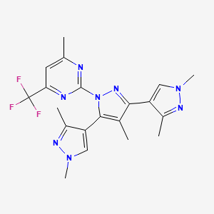 molecular formula C20H21F3N8 B4756138 1,1'',3,3'',4'-pentamethyl-1'-[4-methyl-6-(trifluoromethyl)-2-pyrimidinyl]-1H,1'H,1''H-4,3':5',4''-terpyrazole 