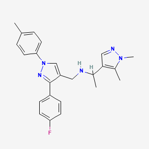 molecular formula C24H26FN5 B4756139 1-(1,5-dimethyl-1H-pyrazol-4-yl)-N-{[3-(4-fluorophenyl)-1-(4-methylphenyl)-1H-pyrazol-4-yl]methyl}ethanamine 