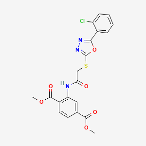 molecular formula C20H16ClN3O6S B4756221 dimethyl 2-[({[5-(2-chlorophenyl)-1,3,4-oxadiazol-2-yl]thio}acetyl)amino]terephthalate 