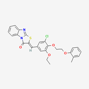 molecular formula C27H23ClN2O4S B4756272 2-{3-chloro-5-ethoxy-4-[2-(2-methylphenoxy)ethoxy]benzylidene}[1,3]thiazolo[3,2-a]benzimidazol-3(2H)-one 