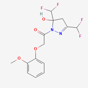 molecular formula C14H14F4N2O4 B4756344 3,5-bis(difluoromethyl)-1-[(2-methoxyphenoxy)acetyl]-4,5-dihydro-1H-pyrazol-5-ol 