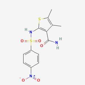 molecular formula C13H13N3O5S2 B4756402 4,5-dimethyl-2-{[(4-nitrophenyl)sulfonyl]amino}-3-thiophenecarboxamide 