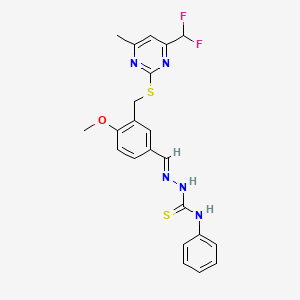 molecular formula C22H21F2N5OS2 B4756409 3-({[4-(difluoromethyl)-6-methyl-2-pyrimidinyl]thio}methyl)-4-methoxybenzaldehyde N-phenylthiosemicarbazone 