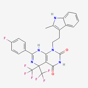 molecular formula C25H18F7N5O2 B4756546 7-(4-fluorophenyl)-1-[2-(2-methyl-1H-indol-3-yl)ethyl]-5,5-bis(trifluoromethyl)-5,8-dihydropyrimido[4,5-d]pyrimidine-2,4(1H,3H)-dione 