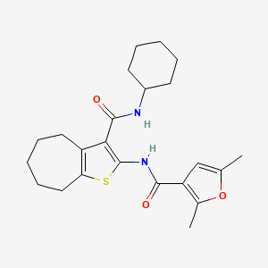 molecular formula C23H30N2O3S B4756697 N-{3-[(cyclohexylamino)carbonyl]-5,6,7,8-tetrahydro-4H-cyclohepta[b]thien-2-yl}-2,5-dimethyl-3-furamide 