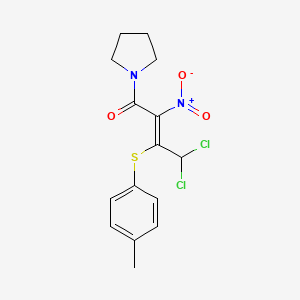 molecular formula C15H16Cl2N2O3S B4756740 1-{4,4-dichloro-3-[(4-methylphenyl)thio]-2-nitro-2-butenoyl}pyrrolidine 