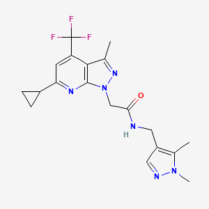 molecular formula C19H21F3N6O B4756809 2-[6-cyclopropyl-3-methyl-4-(trifluoromethyl)-1H-pyrazolo[3,4-b]pyridin-1-yl]-N-[(1,5-dimethyl-1H-pyrazol-4-yl)methyl]acetamide 
