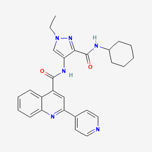 molecular formula C27H28N6O2 B4756871 N-{3-[(cyclohexylamino)carbonyl]-1-ethyl-1H-pyrazol-4-yl}-2-(4-pyridinyl)-4-quinolinecarboxamide 