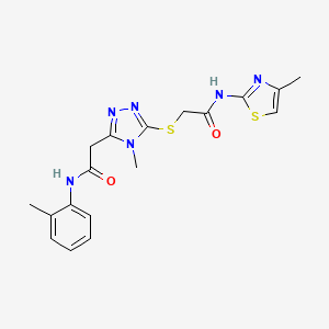 molecular formula C18H20N6O2S2 B4756883 2-[(4-methyl-5-{2-[(2-methylphenyl)amino]-2-oxoethyl}-4H-1,2,4-triazol-3-yl)thio]-N-(4-methyl-1,3-thiazol-2-yl)acetamide 