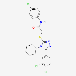 molecular formula C22H21Cl3N4OS B4756929 N-(4-chlorophenyl)-2-{[4-cyclohexyl-5-(3,4-dichlorophenyl)-4H-1,2,4-triazol-3-yl]thio}acetamide 
