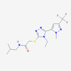molecular formula C15H21F3N6OS B4756971 2-({4-ethyl-5-[1-methyl-3-(trifluoromethyl)-1H-pyrazol-5-yl]-4H-1,2,4-triazol-3-yl}thio)-N-isobutylacetamide 