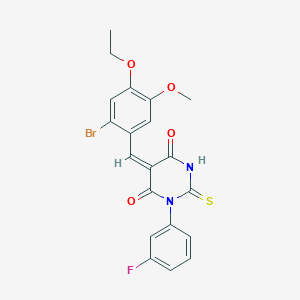molecular formula C20H16BrFN2O4S B4757064 5-(2-bromo-4-ethoxy-5-methoxybenzylidene)-1-(3-fluorophenyl)-2-thioxodihydro-4,6(1H,5H)-pyrimidinedione 