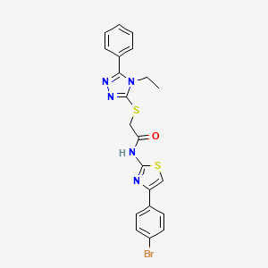 molecular formula C21H18BrN5OS2 B4757069 N-[4-(4-bromophenyl)-1,3-thiazol-2-yl]-2-[(4-ethyl-5-phenyl-4H-1,2,4-triazol-3-yl)thio]acetamide 