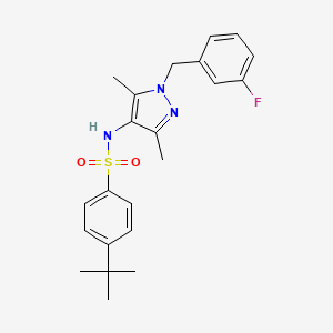 molecular formula C22H26FN3O2S B4757076 4-tert-butyl-N-[1-(3-fluorobenzyl)-3,5-dimethyl-1H-pyrazol-4-yl]benzenesulfonamide 