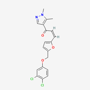 molecular formula C19H16Cl2N2O3 B4757140 3-{5-[(3,4-dichlorophenoxy)methyl]-2-furyl}-1-(1,5-dimethyl-1H-pyrazol-4-yl)-2-propen-1-one 