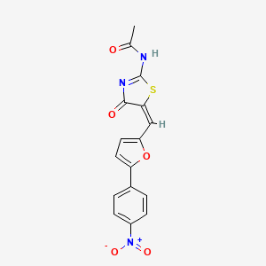 molecular formula C16H11N3O5S B4757318 N-(5-{[5-(4-nitrophenyl)-2-furyl]methylene}-4-oxo-1,3-thiazolidin-2-ylidene)acetamide 