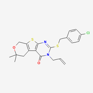 molecular formula C21H21ClN2O2S2 B4757413 3-allyl-2-[(4-chlorobenzyl)thio]-6,6-dimethyl-3,5,6,8-tetrahydro-4H-pyrano[4',3':4,5]thieno[2,3-d]pyrimidin-4-one 