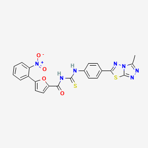 molecular formula C22H15N7O4S2 B4757441 N-({[4-(3-methyl[1,2,4]triazolo[3,4-b][1,3,4]thiadiazol-6-yl)phenyl]amino}carbonothioyl)-5-(2-nitrophenyl)-2-furamide 