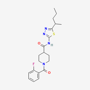molecular formula C20H25FN4O2S B4757491 1-(2-fluorobenzoyl)-N-[5-(1-methylbutyl)-1,3,4-thiadiazol-2-yl]-4-piperidinecarboxamide 