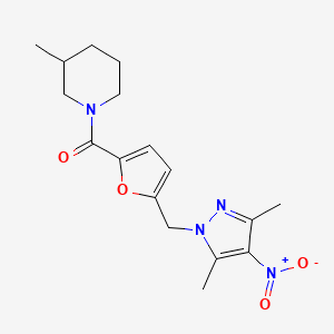 molecular formula C17H22N4O4 B4757496 1-{5-[(3,5-dimethyl-4-nitro-1H-pyrazol-1-yl)methyl]-2-furoyl}-3-methylpiperidine 