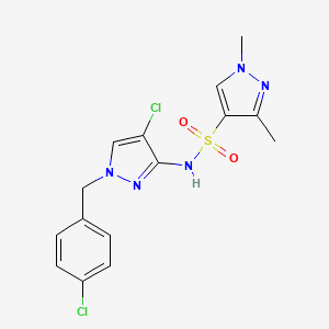 molecular formula C15H15Cl2N5O2S B4757532 N-[4-chloro-1-(4-chlorobenzyl)-1H-pyrazol-3-yl]-1,3-dimethyl-1H-pyrazole-4-sulfonamide 