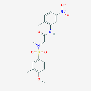 molecular formula C18H21N3O6S B4757540 N~2~-[(4-methoxy-3-methylphenyl)sulfonyl]-N~2~-methyl-N~1~-(2-methyl-5-nitrophenyl)glycinamide 