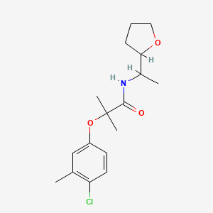 molecular formula C17H24ClNO3 B4757563 2-(4-chloro-3-methylphenoxy)-2-methyl-N-[1-(tetrahydro-2-furanyl)ethyl]propanamide 