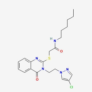 molecular formula C21H26ClN5O2S B4757679 2-({3-[2-(4-chloro-1H-pyrazol-1-yl)ethyl]-4-oxo-3,4-dihydro-2-quinazolinyl}thio)-N-hexylacetamide 