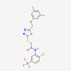 molecular formula C20H17ClF3N3O3S B4757716 N-[2-chloro-5-(trifluoromethyl)phenyl]-2-({5-[(3,5-dimethylphenoxy)methyl]-1,3,4-oxadiazol-2-yl}thio)acetamide 