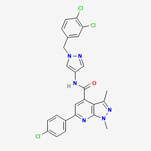 molecular formula C25H19Cl3N6O B4757728 6-(4-chlorophenyl)-N-[1-(3,4-dichlorobenzyl)-1H-pyrazol-4-yl]-1,3-dimethyl-1H-pyrazolo[3,4-b]pyridine-4-carboxamide 