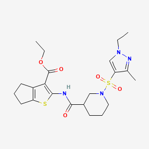 molecular formula C22H30N4O5S2 B4757756 ethyl 2-[({1-[(1-ethyl-3-methyl-1H-pyrazol-4-yl)sulfonyl]-3-piperidinyl}carbonyl)amino]-5,6-dihydro-4H-cyclopenta[b]thiophene-3-carboxylate 