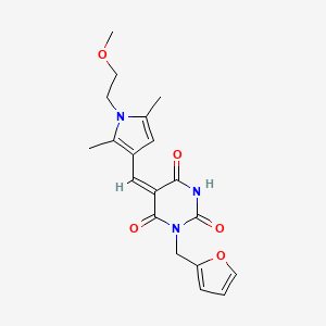 molecular formula C19H21N3O5 B4757774 1-(2-furylmethyl)-5-{[1-(2-methoxyethyl)-2,5-dimethyl-1H-pyrrol-3-yl]methylene}-2,4,6(1H,3H,5H)-pyrimidinetrione 