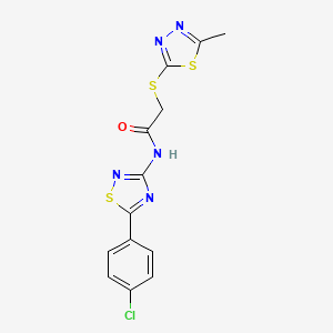 molecular formula C13H10ClN5OS3 B4757793 N-[5-(4-chlorophenyl)-1,2,4-thiadiazol-3-yl]-2-[(5-methyl-1,3,4-thiadiazol-2-yl)thio]acetamide 
