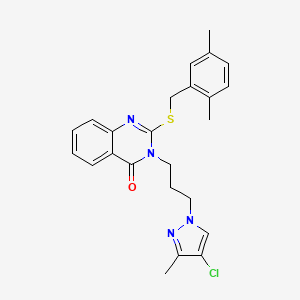 molecular formula C24H25ClN4OS B4757813 3-[3-(4-chloro-3-methyl-1H-pyrazol-1-yl)propyl]-2-[(2,5-dimethylbenzyl)thio]-4(3H)-quinazolinone 