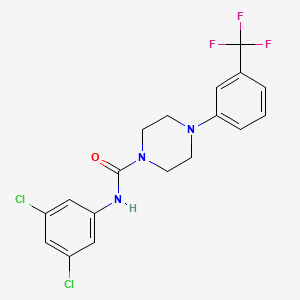 molecular formula C18H16Cl2F3N3O B4757832 N-(3,5-dichlorophenyl)-4-[3-(trifluoromethyl)phenyl]-1-piperazinecarboxamide 