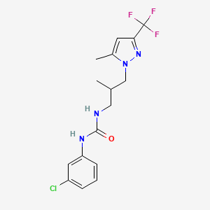 molecular formula C16H18ClF3N4O B4757970 N-(3-chlorophenyl)-N'-{2-methyl-3-[5-methyl-3-(trifluoromethyl)-1H-pyrazol-1-yl]propyl}urea 
